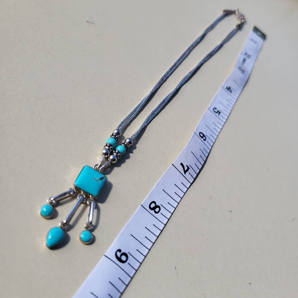 Vintage Q.T. 925 Sterling Silver Turquoise Liquid Silver Pendant Necklace - Picture 11 of 13